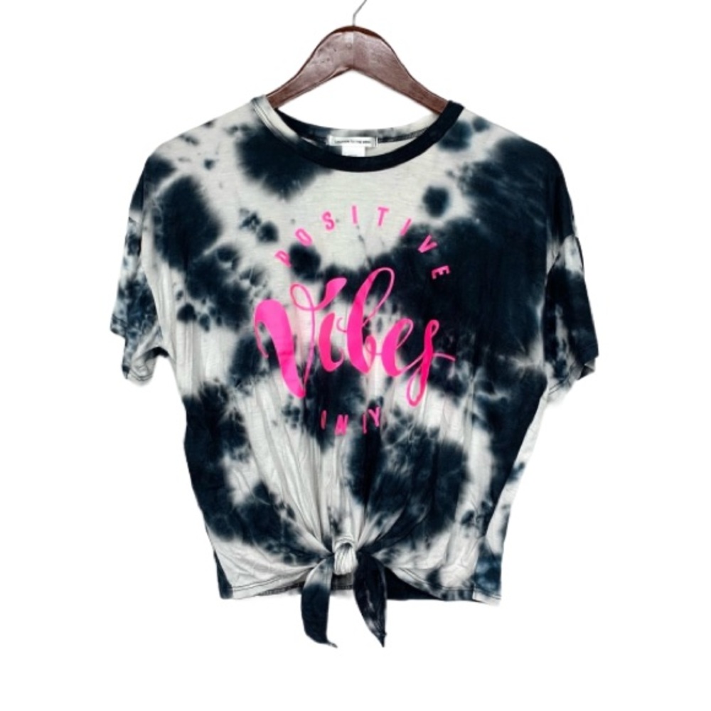 Positive Vibes Only Dark Tie Dye Hot Pink Tied Front Soft Tee New Nwot Sz Small